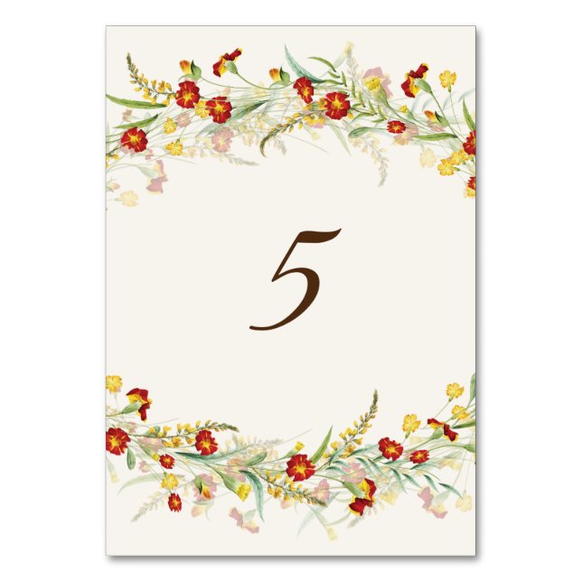 Numéro De Table Fleur sauvage Jaune Marigold Mariage de feuillage (Par défaut)
