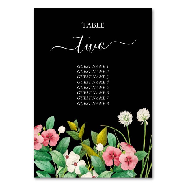 Numéro De Table Fleur sauvage Périwinkle Aquarelle Mariage noir (Par défaut)