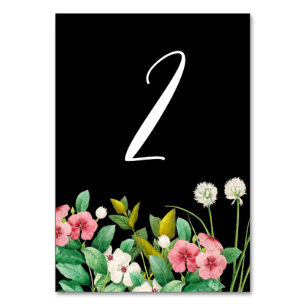 Numéro De Table Fleur sauvage Périwinkle Aquarelle Mariage noir