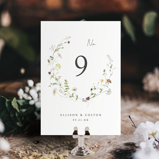 Numéro De Table Fleur sauvage Sage Green Rustic Boho Mariage (Elegant Wildflower Rustic Boho Wedding Table Number)