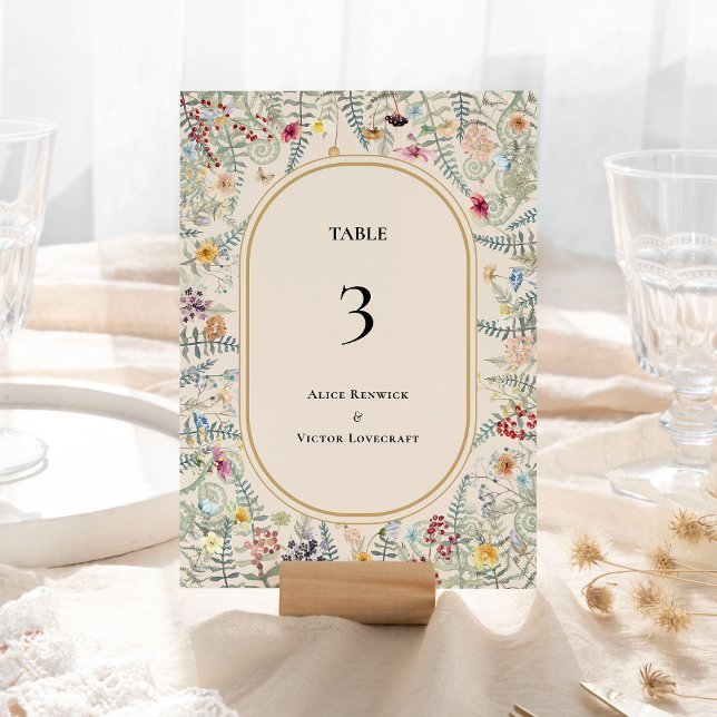 Numéro De Table Fleur sauvage vintage Fern Mariage beige (Créateur téléchargé)