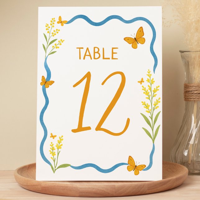 Numéro De Table Fleur sauvage Whimsical Papillon main tiré Mariage (Créateur téléchargé)