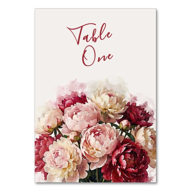 Numéro De Table Fleurs aquarelles | Mariage romantique aux pivoine (Par défaut)