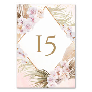 Numéro De Table Fleurs aquarelles rose et or luxuriantes