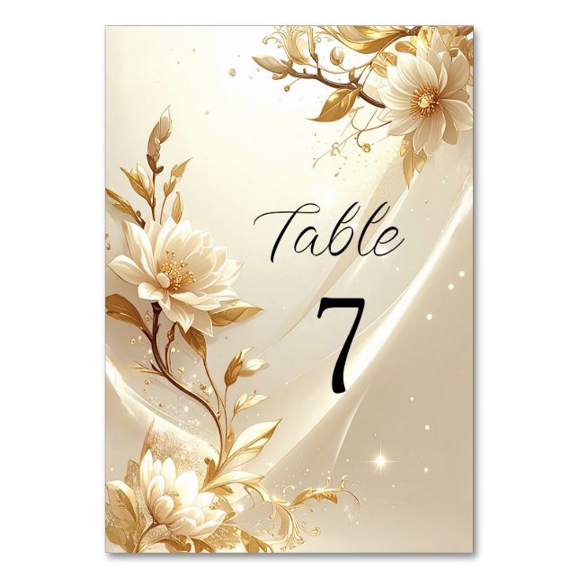 Numéro de table Fleurs Blanches et Dorées (Par défaut)
