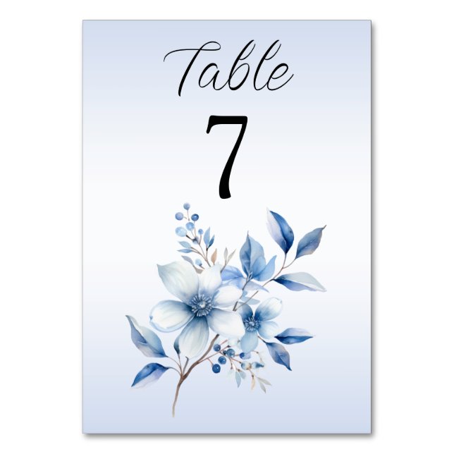 Numéro De Table Fleurs Bleues Botaniques Numéro de tableau (Dos)
