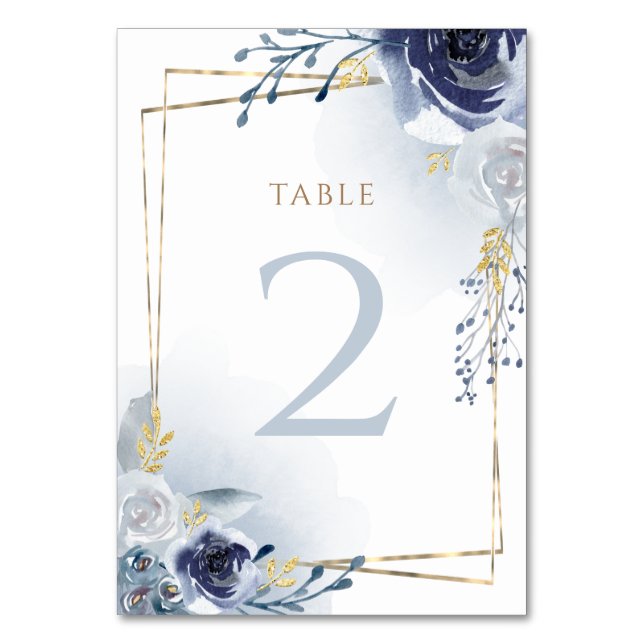 Numéro De Table fleurs bleues fausse feuille d'or Baptême (Par défaut)