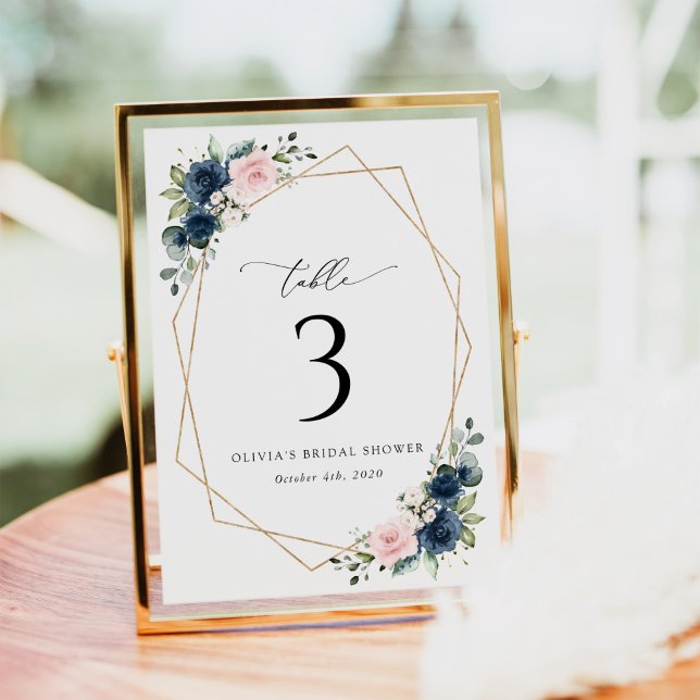 Numéro De Table Fleurs Bleues Marine, Fleurs Roses, Numéros De Tab (Créateur téléchargé)