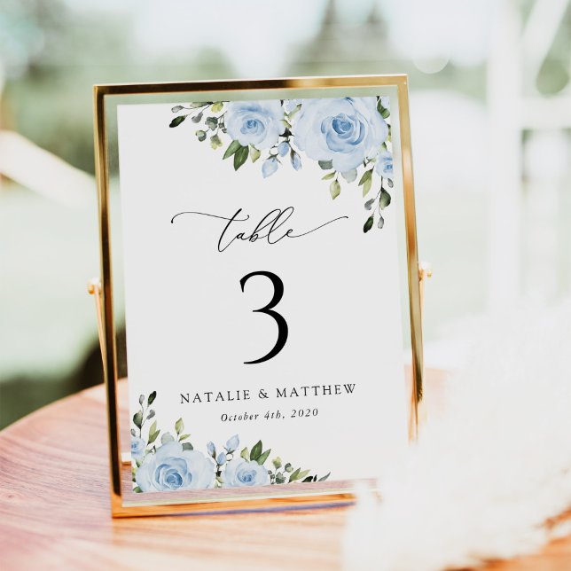 Numéro De Table Fleurs bleues poussiéreuses, Verdure, Boho, Mariag (Créateur téléchargé)