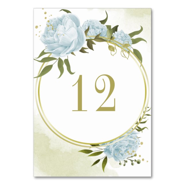 Numéro De Table Fleurs bleues romantiques verdure couronne or (Par défaut)
