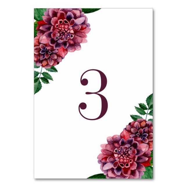 Numéro De Table Fleurs bordeaux aquarelles. Mariage Dahlias (Par défaut)