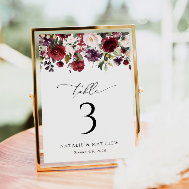 Numéro De Table Fleurs Bourgognes, Fleurs Roses, Numéros De Tablea (Créateur téléchargé)