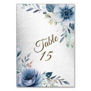 Numéro De Table Fleurs d'Aquarelle bleu Dusty Silver Elégant