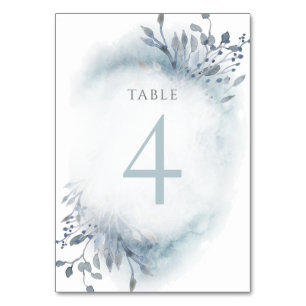 Numéro De Table fleurs d'aquarelle bleu poussiéreux Table Numéro 4