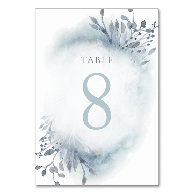 Numéro De Table fleurs d'aquarelle bleu poussiéreux Tableau Numéro (Par défaut)