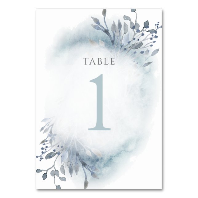 Numéro De Table fleurs d'aquarelle bleu poussiéreux Tableau Numéro (Par défaut)