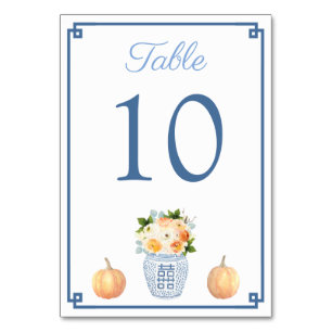 Numéro De Table Fleurs d'automne Citrouille Chinoiserie Chic Blue