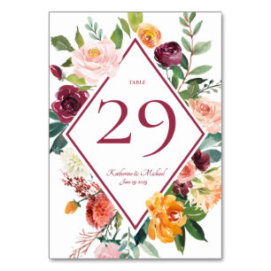 Numéro De Table Fleurs d'automne Vin Rouge Rustique Numéros de tab