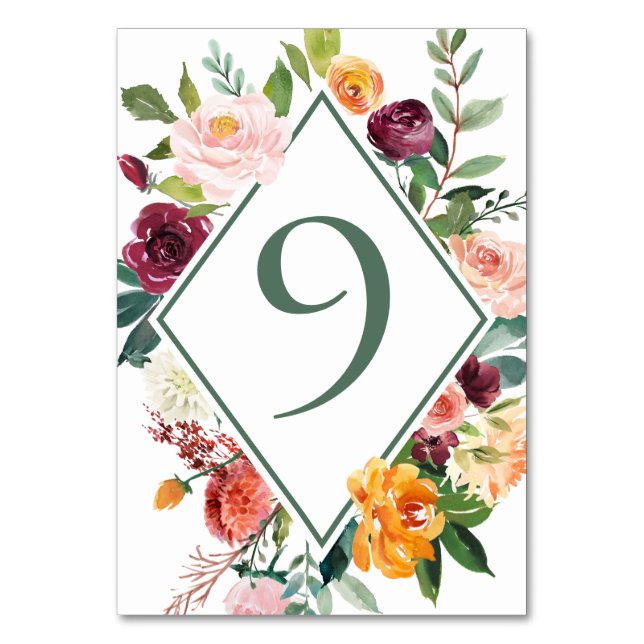 Numéro De Table Fleurs de automne rustiques Sage Green Numéros de  (Par défaut)