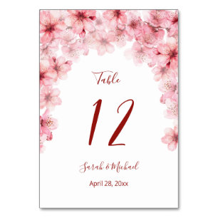 Numéro De Table Fleurs de cerisier rose blanc Mariage