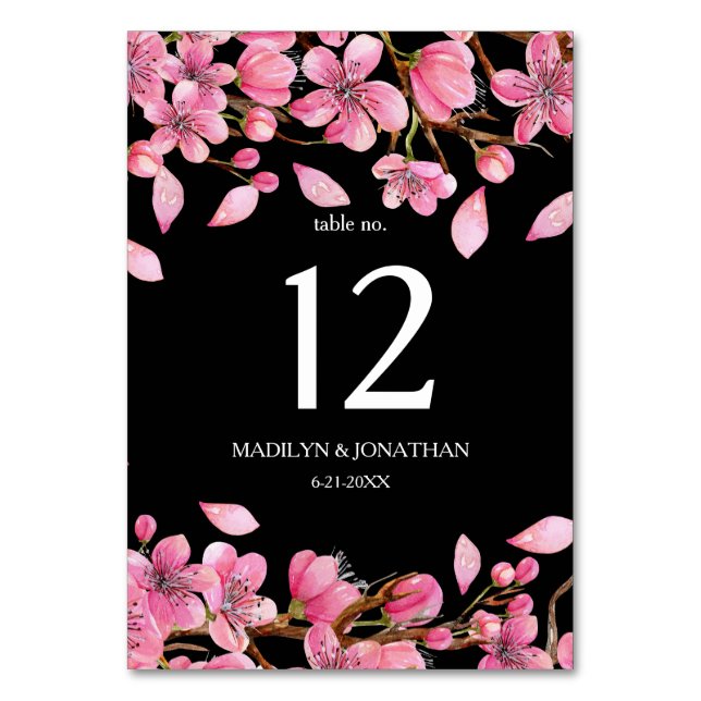 Numéro De Table Fleurs de cerisiers roses sur le noir (Par défaut)