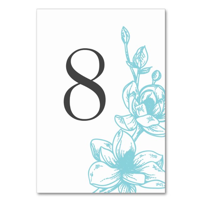 Numéro De Table Fleurs de Magnolia bleu pâle Numéro de Mariage (Par défaut)