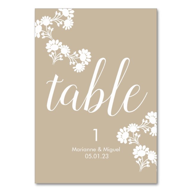 Numéro De Table Fleurs de mariage botanique beige assise (Par défaut)