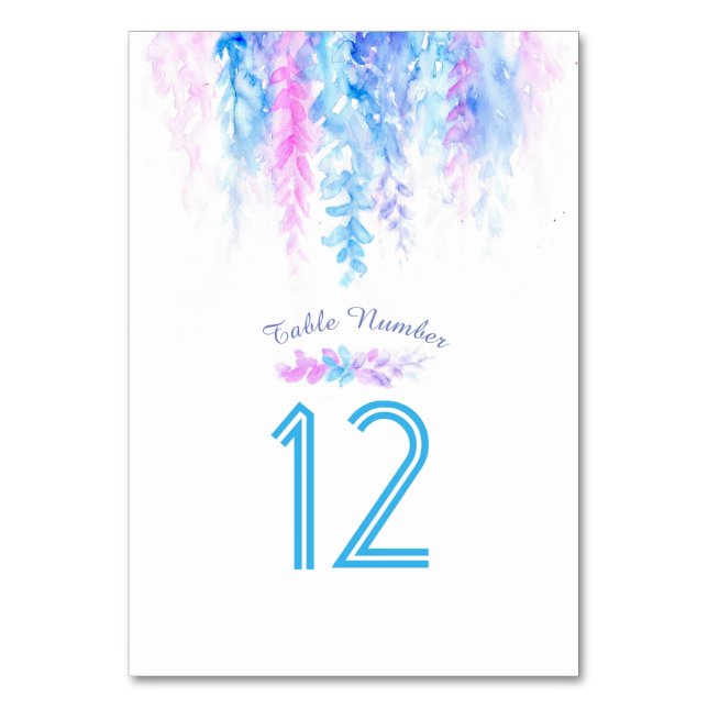Numéro De Table Fleurs en cascade bleu d'aquarelle numéros de tabl (Dos)