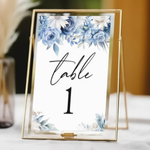 Numéro De Table Fleurs Florales Bleues Dusty Jardin Mariage