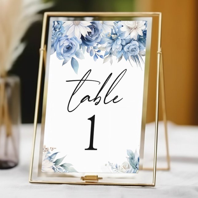 Numéro De Table Fleurs Florales Bleues Dusty Jardin Mariage (Créateur téléchargé)
