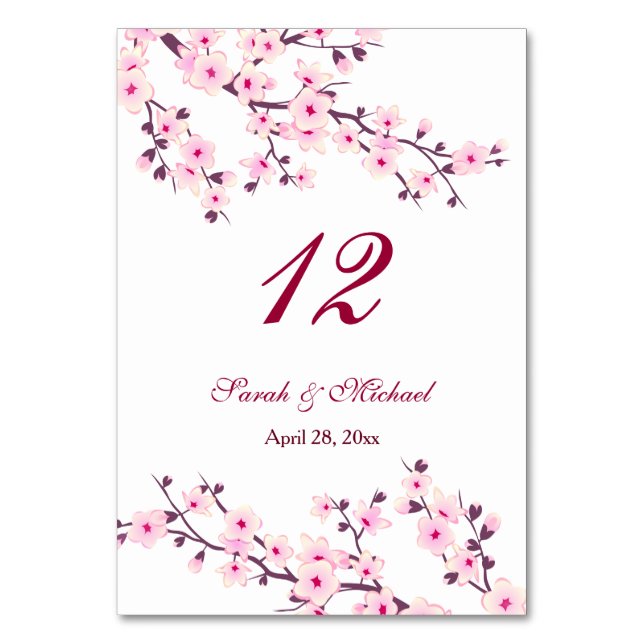 Numéro De Table Fleurs florales de cerisiers Mariage rose blanc (Par défaut)
