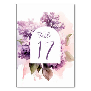 Numéro De Table Fleurs Lilac Floral Aquarelle Mariage