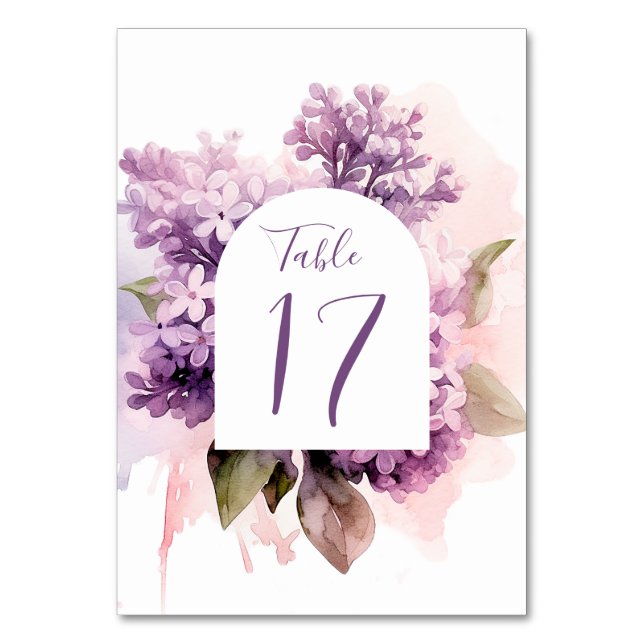 Numéro De Table Fleurs Lilac Floral Aquarelle Mariage (Par défaut)