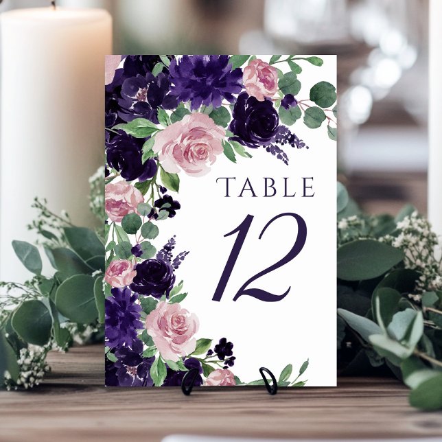 Numéro De Table Fleurs luxuriantes | Couronne de roses violettes e (Créateur téléchargé)