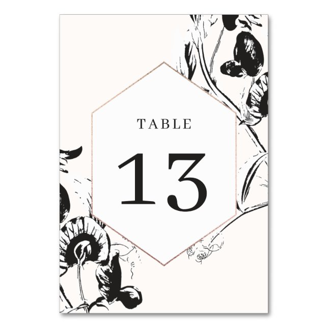 Numéro De Table Fleurs noires et blanches Mariage à cadre géométri (Par défaut)