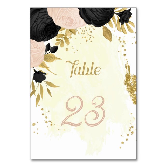 Numéro De Table fleurs noires et roses or mariage (Par défaut)