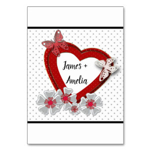 Numéro De Table fleurs papillon coeur rouge Saint-Valentin amour n