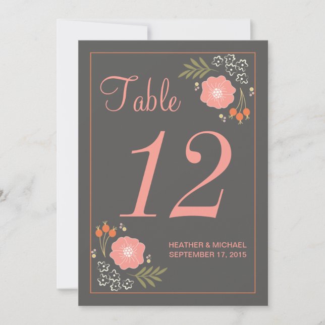 Numéro de table Fleurs Rétro Rustique (Devant)