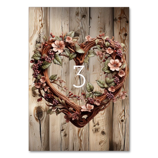 Numéro De Table Fleurs roses en bois rustique Twig Heart Wreath (Par défaut)