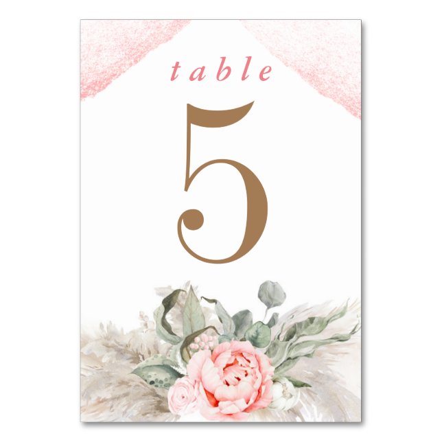 Numéro De Table Fleurs roses et Pampas Grass élégant (Par défaut)