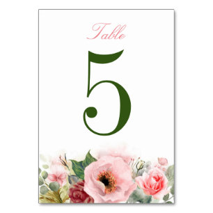 Numéro De Table Fleurs roses et verdure