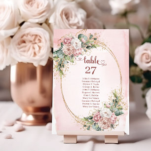 Numéro De Table Fleurs roses pâles de verdure Table Sig pailleté o