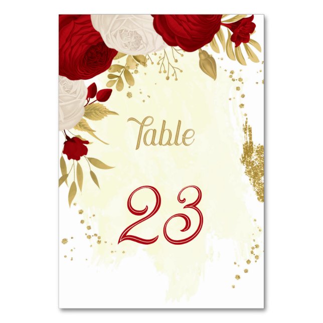 Numéro De Table fleurs rouges et blanches or mariage (Par défaut)