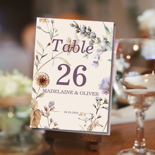 Numéro De Table Fleurs sauvages Mariage Moderne Écriture Élégante (Créateur téléchargé)