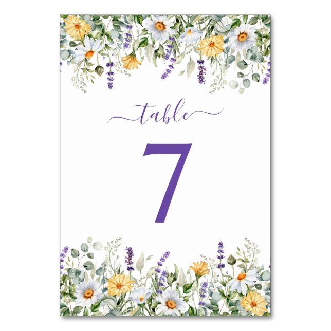 Numéro De Table Fleurs sauvages violettes Bordure aquarelle (Par défaut)