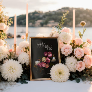 Numéro De Table Fleurs sombres de Bourgogne Élégant Romantique Noi