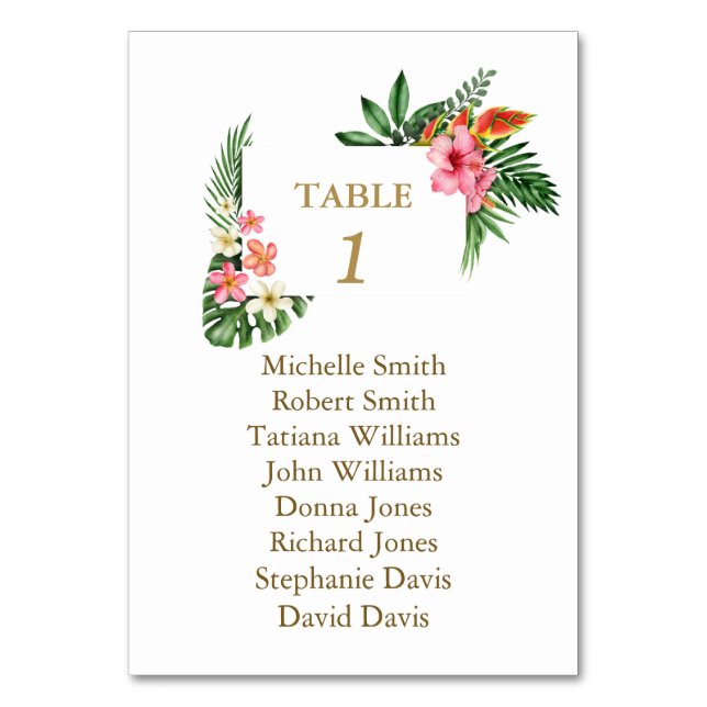 Numéro De Table Fleurs tropicales Feuilles Baptême de siège (Par défaut)