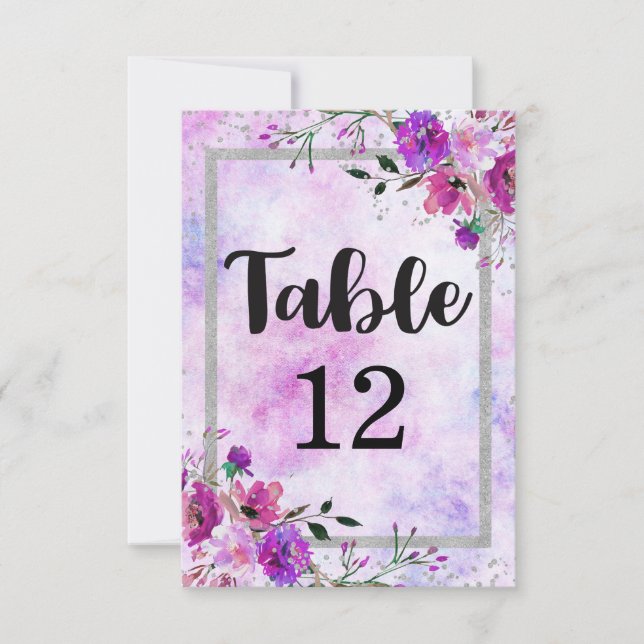 Numéro de table Fleurs violettes et argent Plan de (Devant)