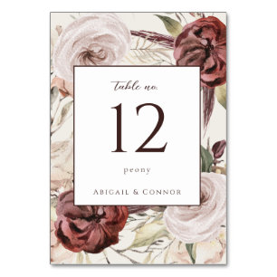 Numéro De Table Floral à la crème Rustique Boho Marsala