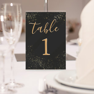Numéro De Table Floral Black Gold 50e anniversaire Mariage
